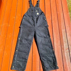 Carhartt black loose fit firm duck bib insulated overalls 42x32